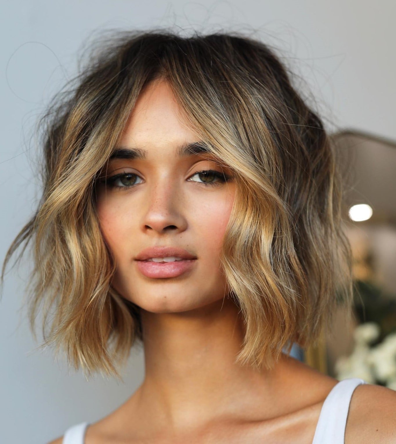Textured Chin Bob With Blonde Balayage — Classy Balayage Bob