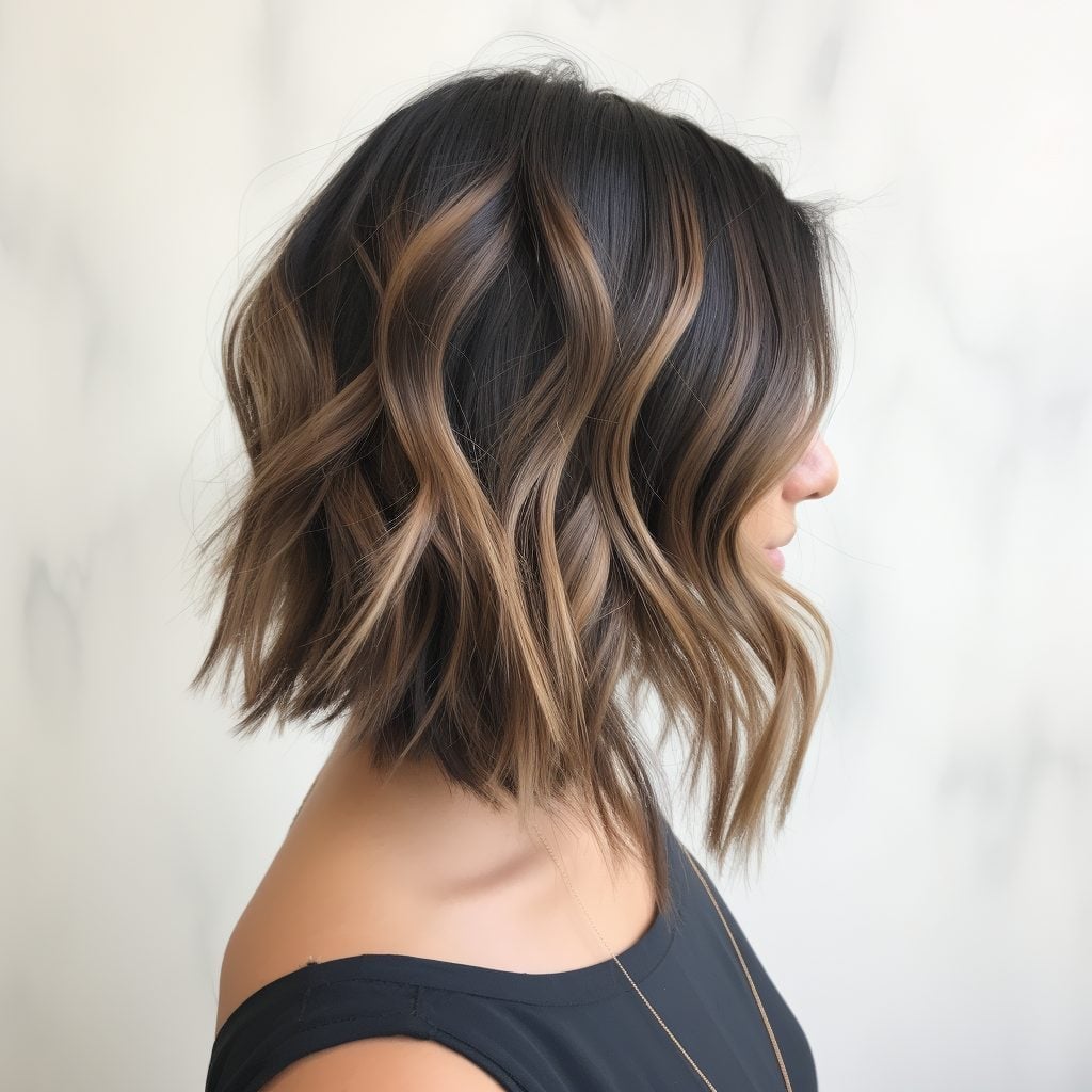 Chin Bob With Textured Caramel Balayage — Classy Balayage Bob