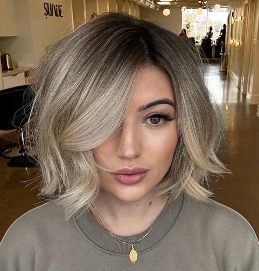 Angled Chin Bob Ash Blonde Balayage — Classy Balayage Bob