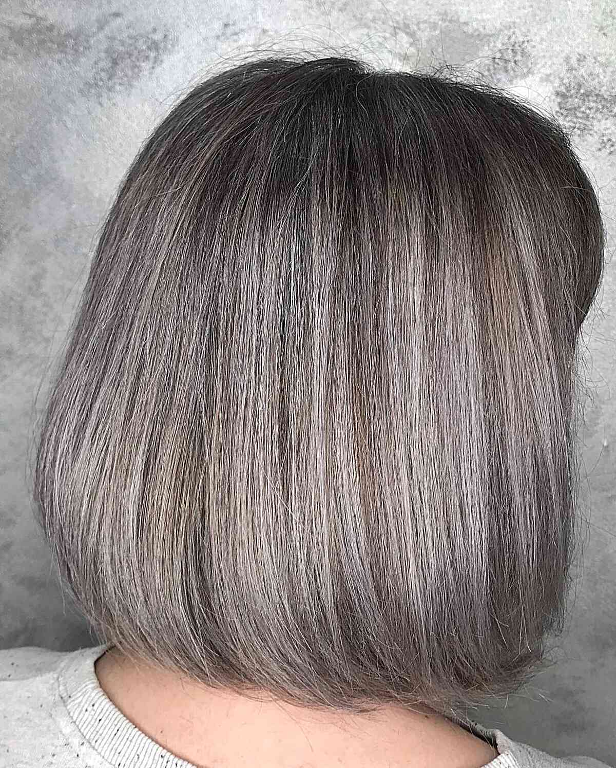 Short Gray Bob With Silver Balayage — Classy Balayage Bob