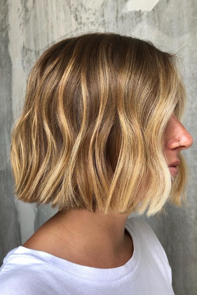 Textured Blonde Bob With Curtain Bangs — Classy Balayage Bob