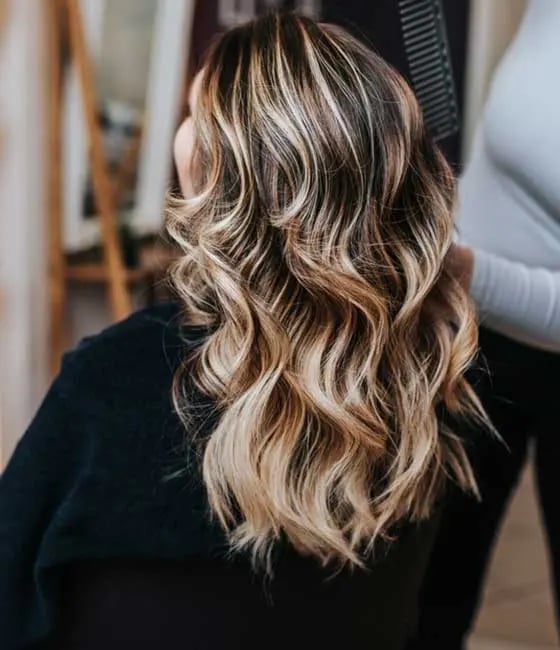 Dark Brown Mid-Back With Blonde Balayage, Wavy — Classy Balayage Highlights