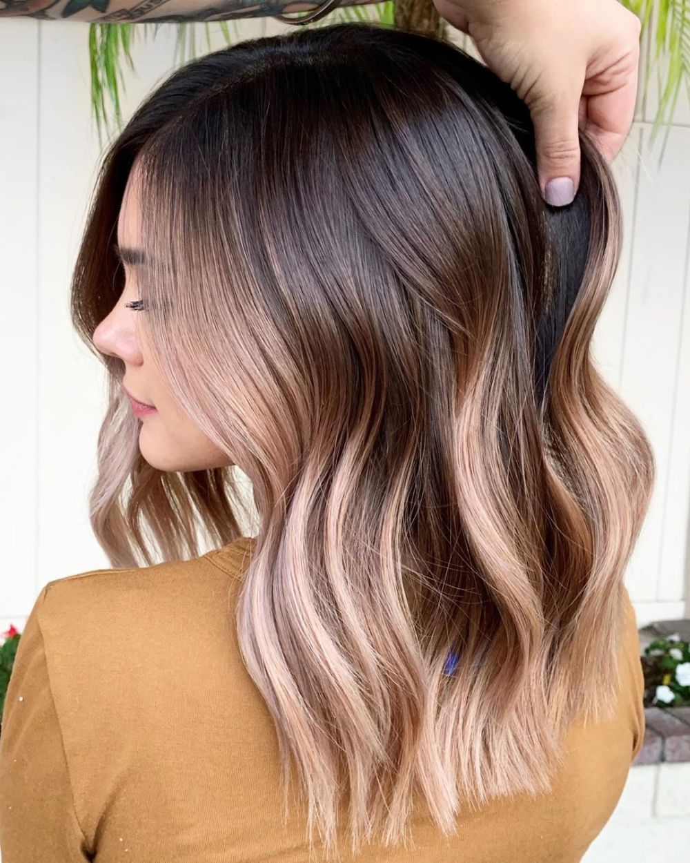 Lob Dark Brown To Light Blonde Pinkish-Blonde Balayage — Classy Balayage Highlights