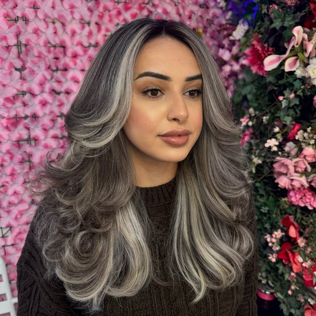 Mid-Back Ash Brown With Silver Ash Blonde Balayage, Showcasing A Wavy — Classy Balayage Highlights