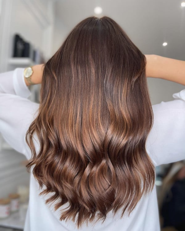 Mid-Back Medium Brown With Copper Caramel Balayage — Classy Balayage Highlights