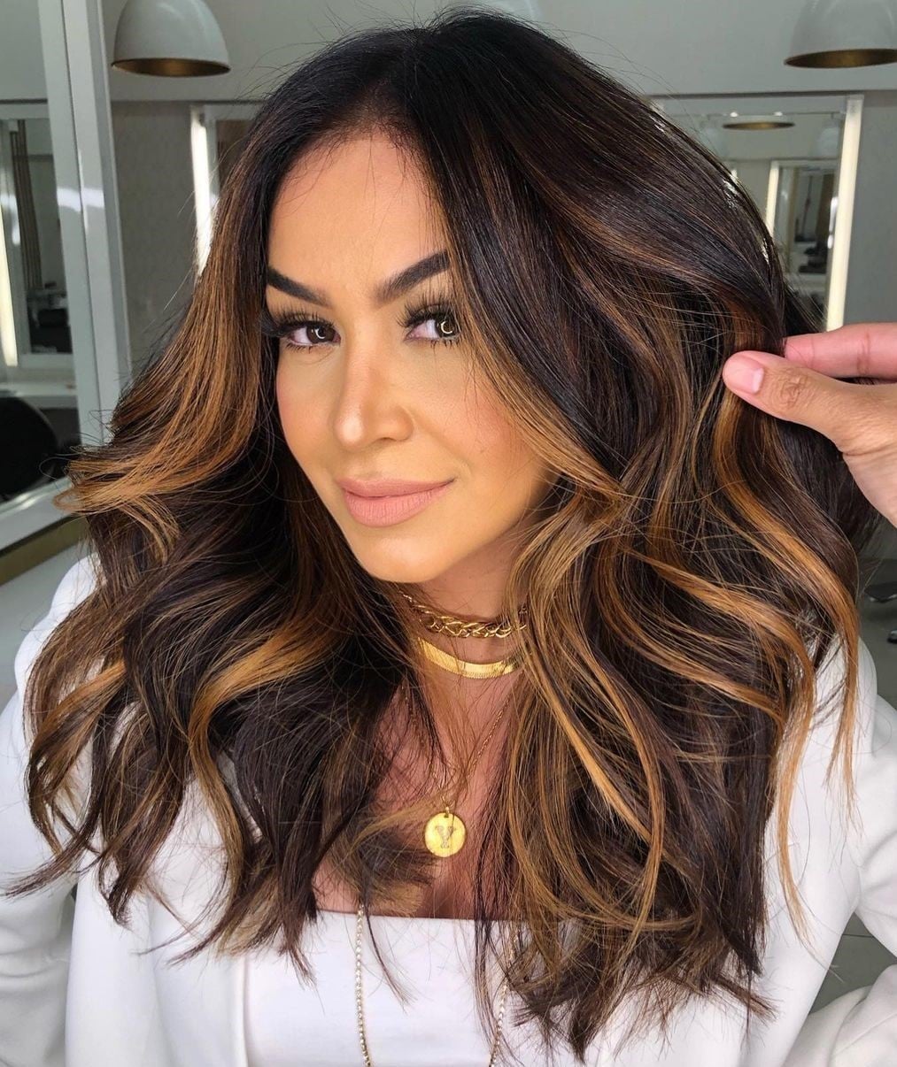 Dark Brown Mid-Back With Caramel Balayage — Classy Balayage Highlights