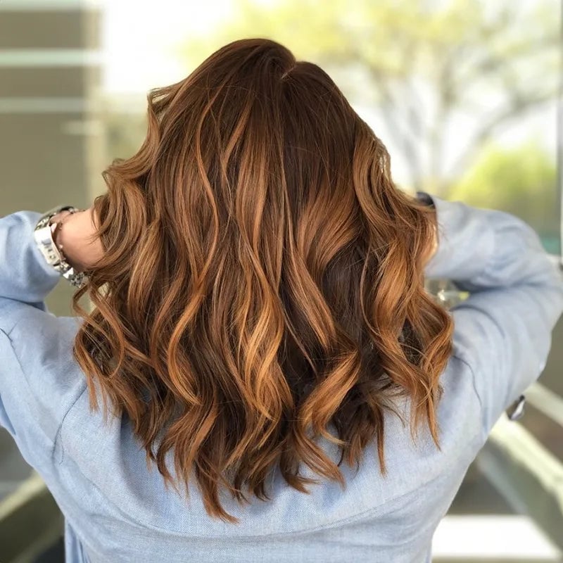 Dark Brown Mid-Back With Copper Gold Balayage — Classy Balayage Highlights