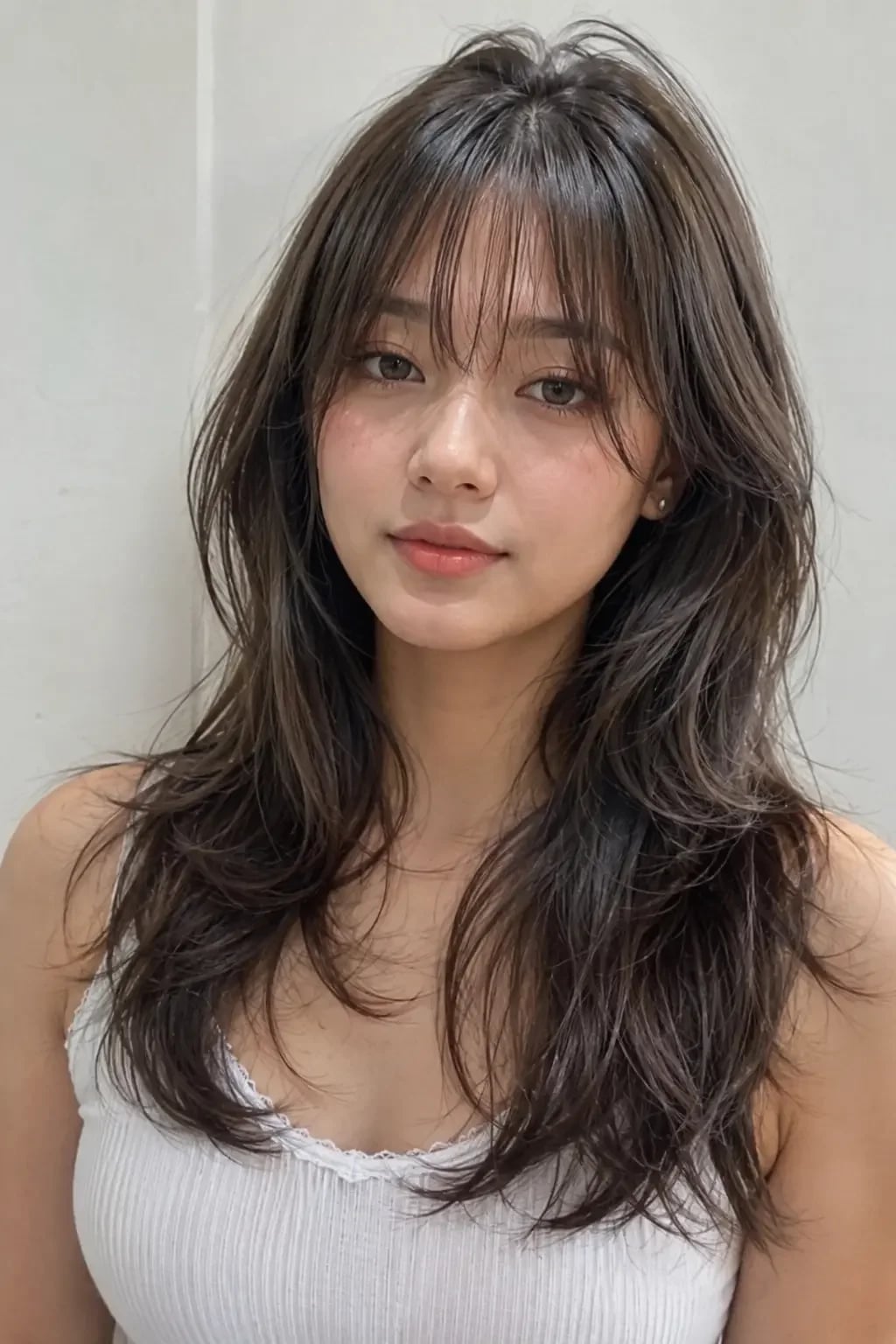 Collarbone Shag With Voluminous Curtain Bangs — Classy Bangs for Round Face