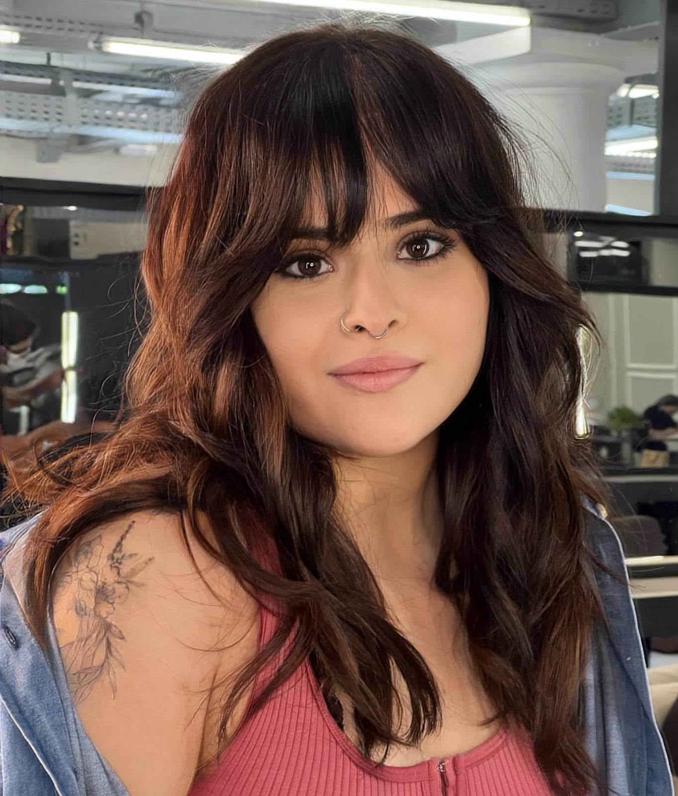 Shoulder Shag With Curtain Bangs — Classy Bangs for Round Face