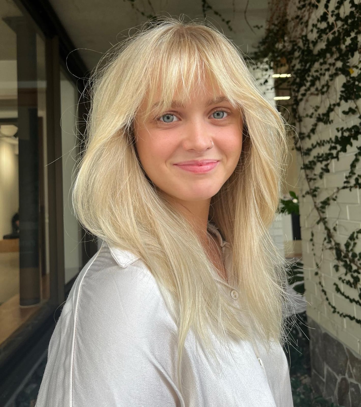 Collarbone Ash Blonde With Curtain Bangs — Classy Bangs for Round Face