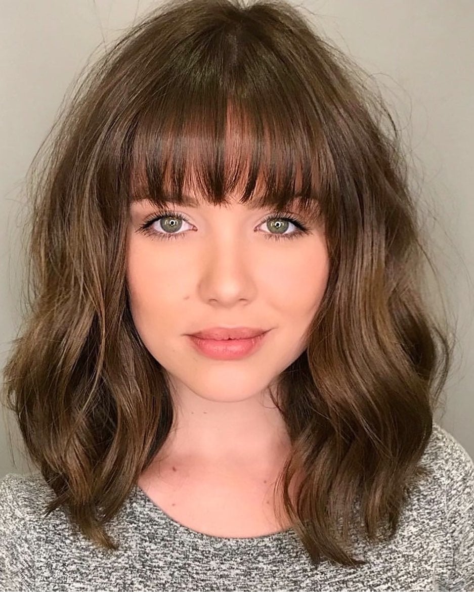Collarbone Layers With Full Fringe — Classy Bangs for Round Face