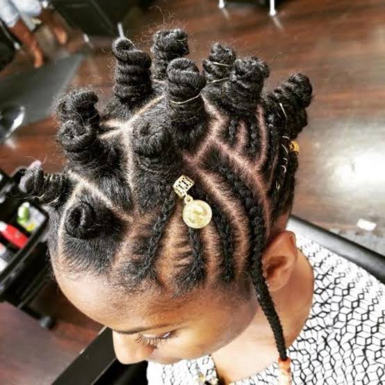 Geometric Bantu Knots With Braided Tail Geometric Bantu Knots With Braided Tail — Classy Bantu Knots Hairstyles