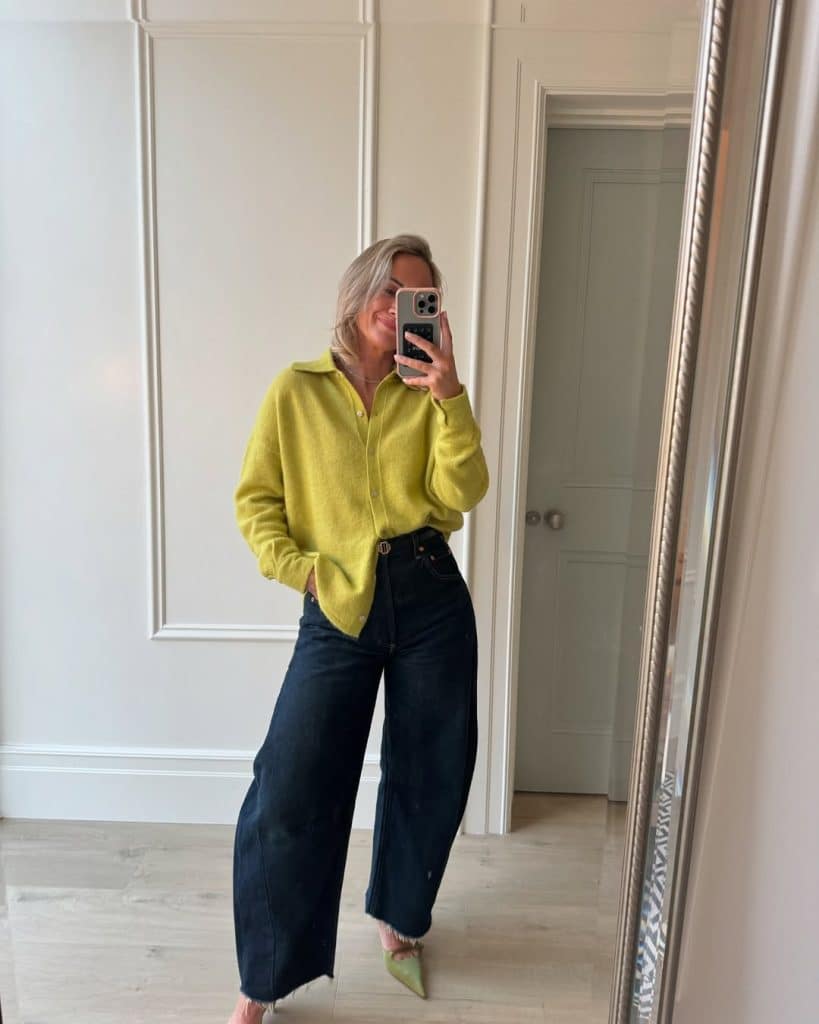Yellow Knit Polo With Dark Wash Barrel Jeans — Classy Barrel Jeans Outfits