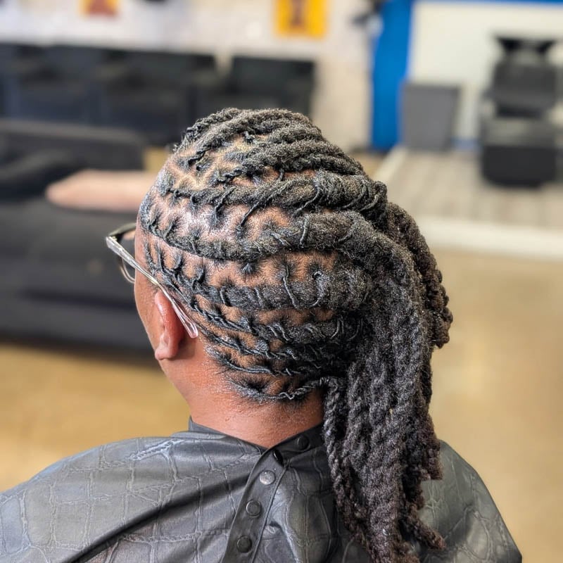 Mid-Back Ponytail With Barrel Twists, Black — Classy Barrel Locs