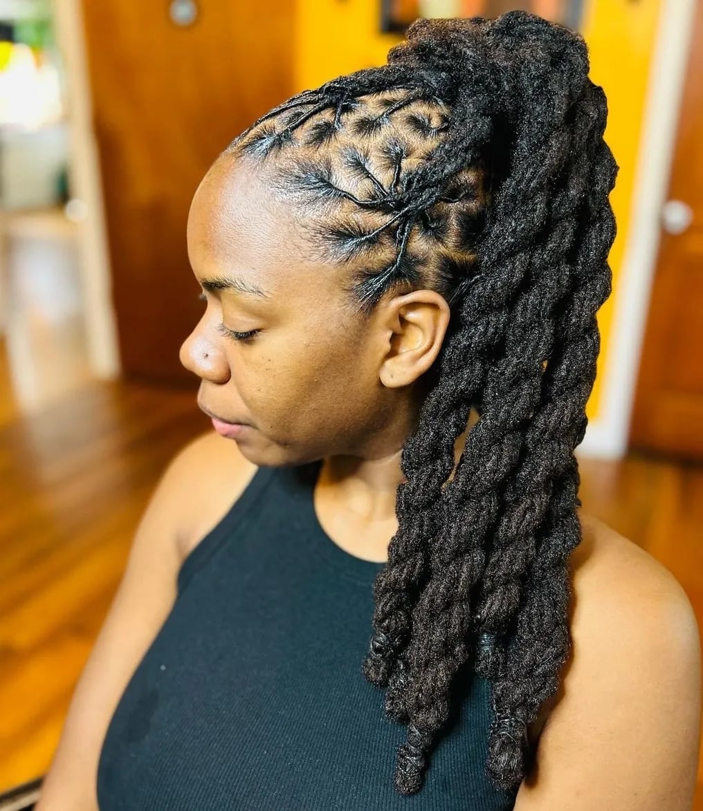 Mid-Back High Ponytail With Braided Parting — Classy Barrel Locs
