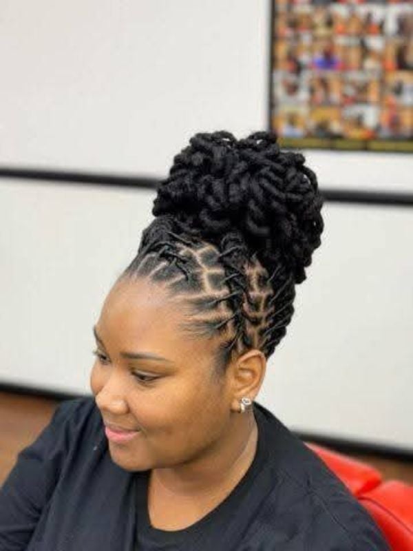 High Voluminous Updo With Geometric Parting — Classy Barrel Locs