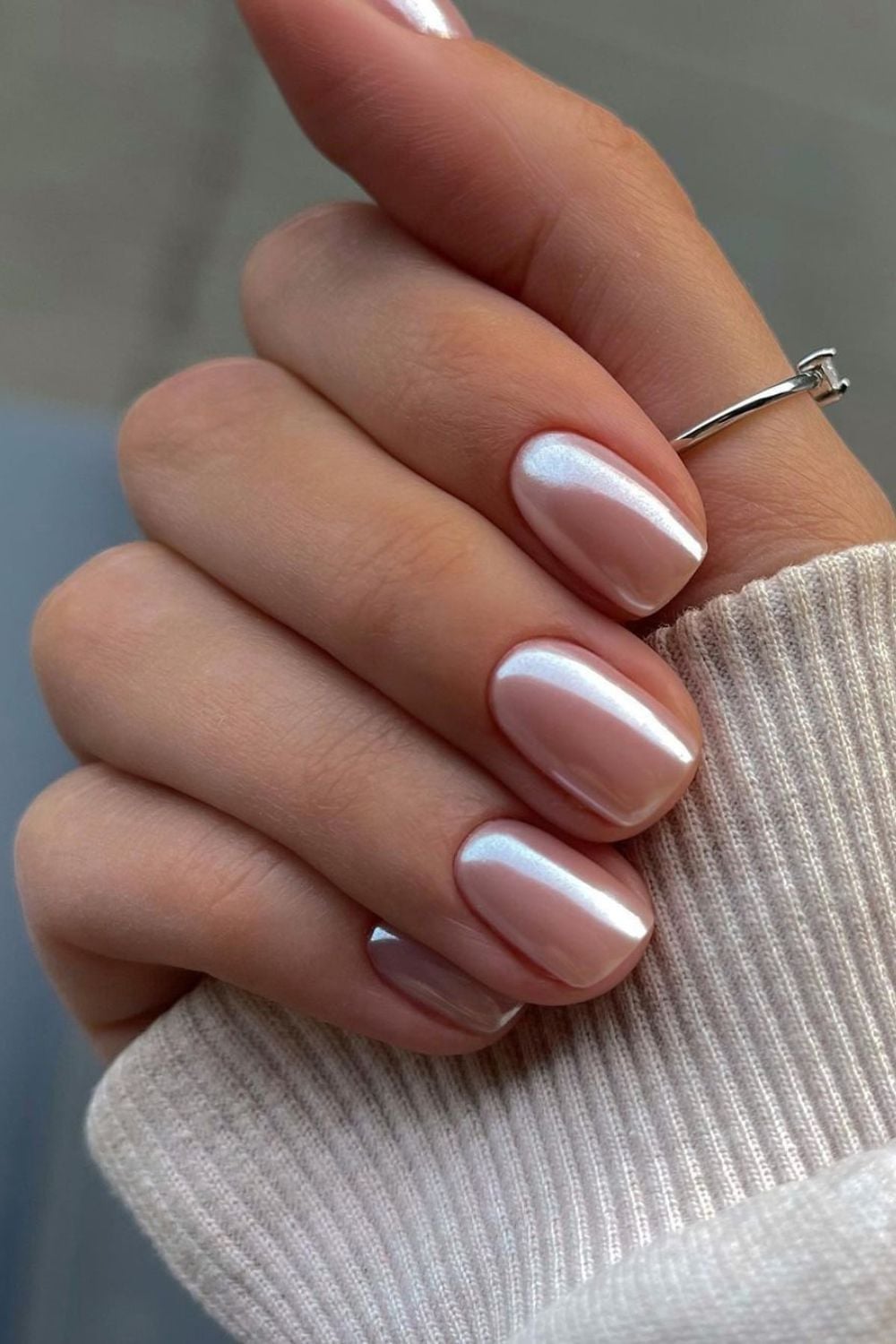 Short Oval Milky Pink With Pearlescent Shimmer Short Oval Milky Pink With Pearlescent Shimmer — Classy Basic Nails
