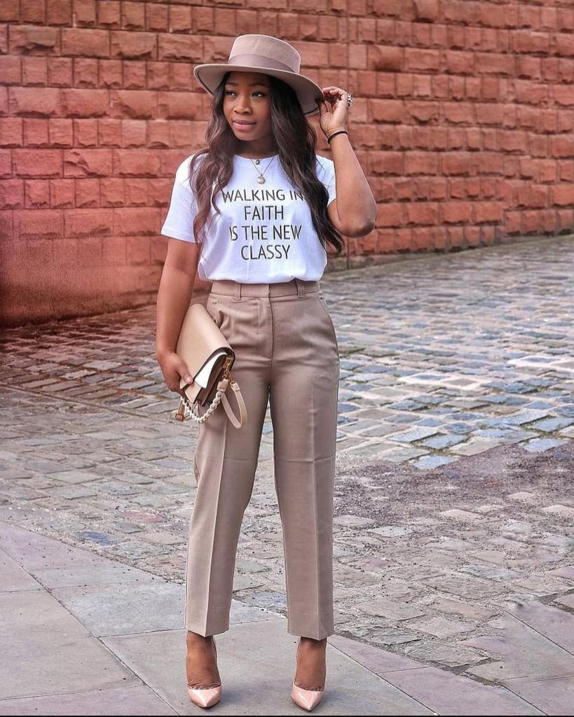 Tailored Beige Trousers with a White Tee and Fedora — Classy Beige Pants Outfits