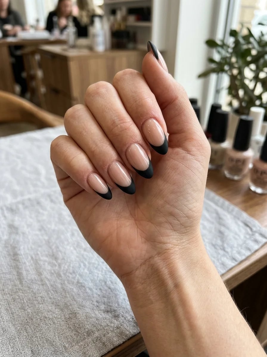 Medium Almond With Perfect Black French Medium Almond With Perfect Black French — Classy Black French Tip Nails