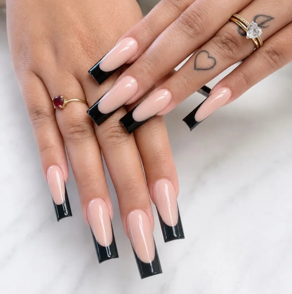 Long Stiletto With Sharp Black French Tip Long Stiletto With Sharp Black French Tip — Classy Black French Tip Nails