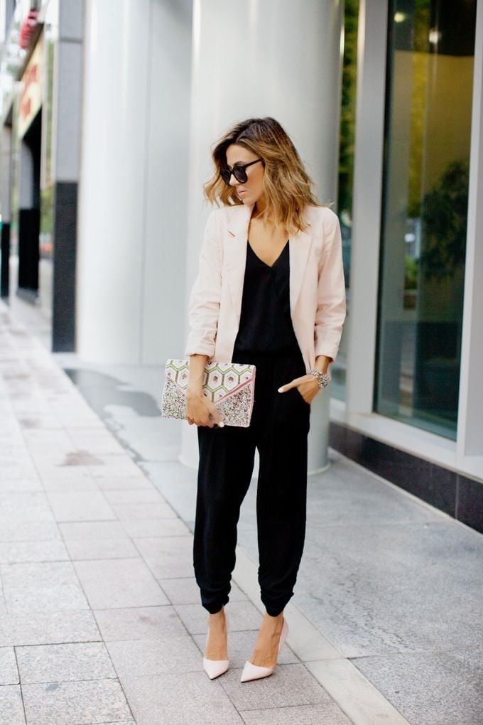 Linen Blend Jumpsuit with Rolled Sleeves for Casual Wear Classy Black Jumpsuit Outfit
