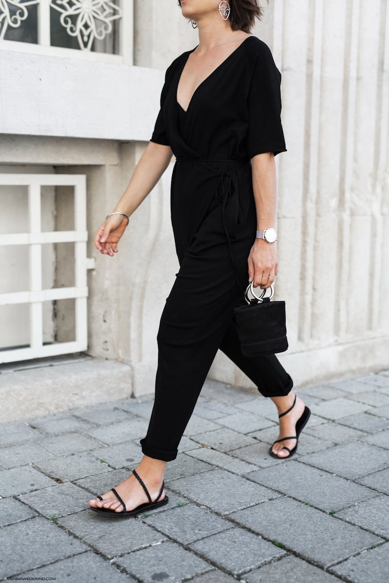 Wrap Jumpsuit with Tapered Leg for Smart Casual Wrap Jumpsuit with Tapered Leg for Smart Casual — Classy Black Jumpsuit Outfit