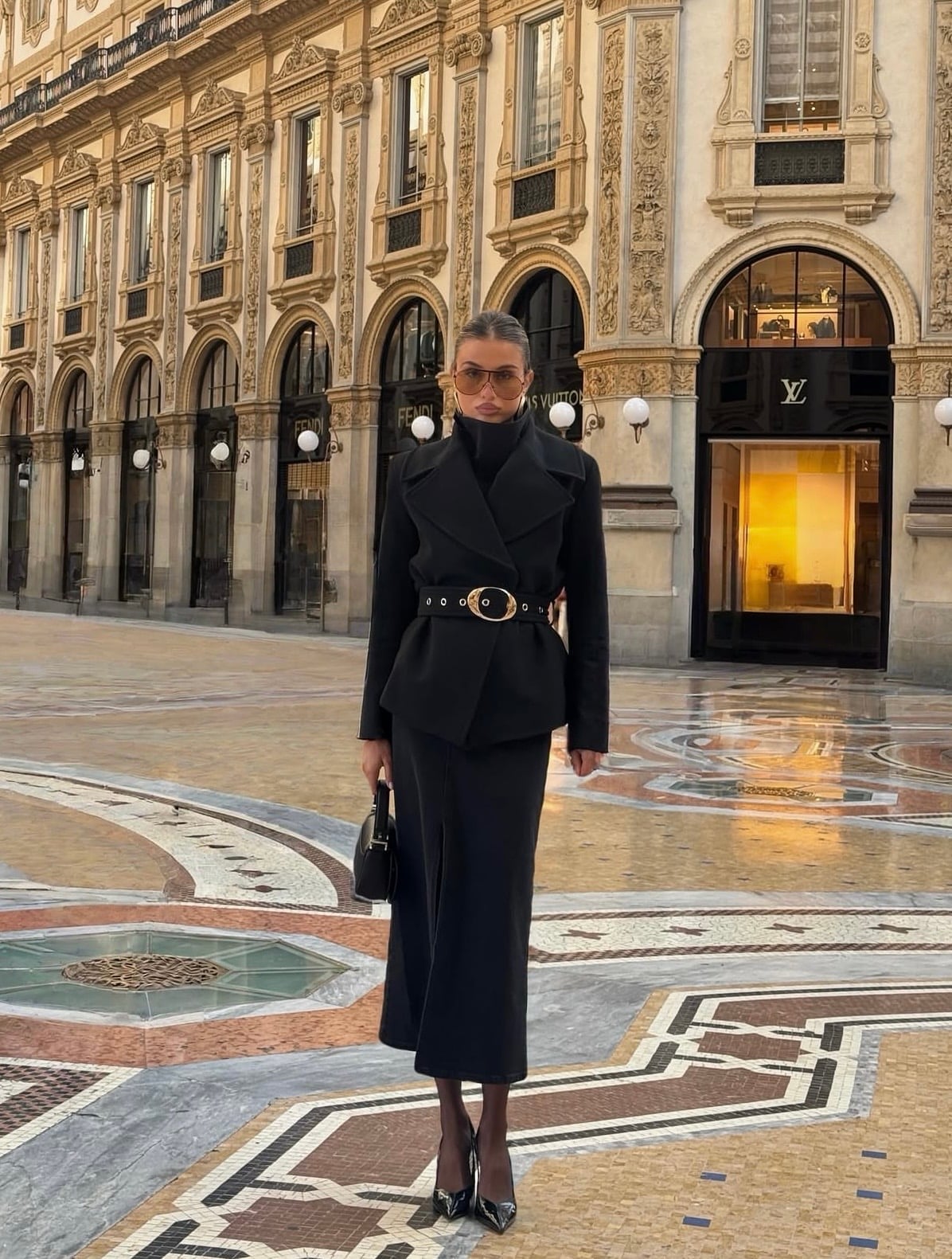 Black Pleated Midi Skirt With Leather Jacket, Everyday Version — Classy Black Midi Skirt Outfit