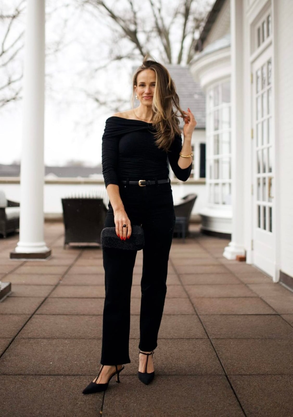 Straight Leg Trousers with Off Shoulder Top Straight Leg Trousers with Off Shoulder Top — Classy Black Pants Outfits