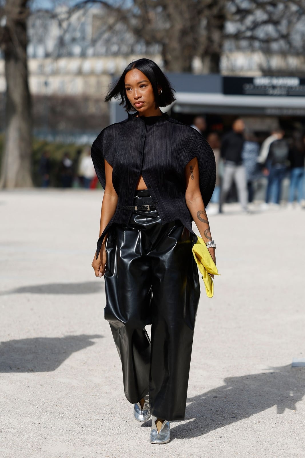 Faux Leather Wide Leg Trousers with Structured Top Faux Leather Wide Leg Trousers with Structured Top — Classy Black Pants Outfits
