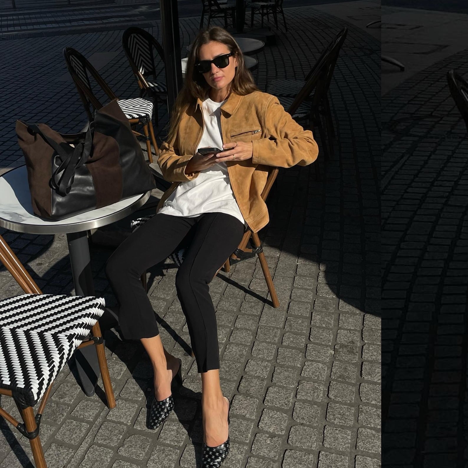 Cropped Slim Fit Trousers with Suede Jacket and A White T-Shirt Cropped Slim Fit Trousers with Suede Jacket and A White T-Shirt — Classy Black Pants Outfits