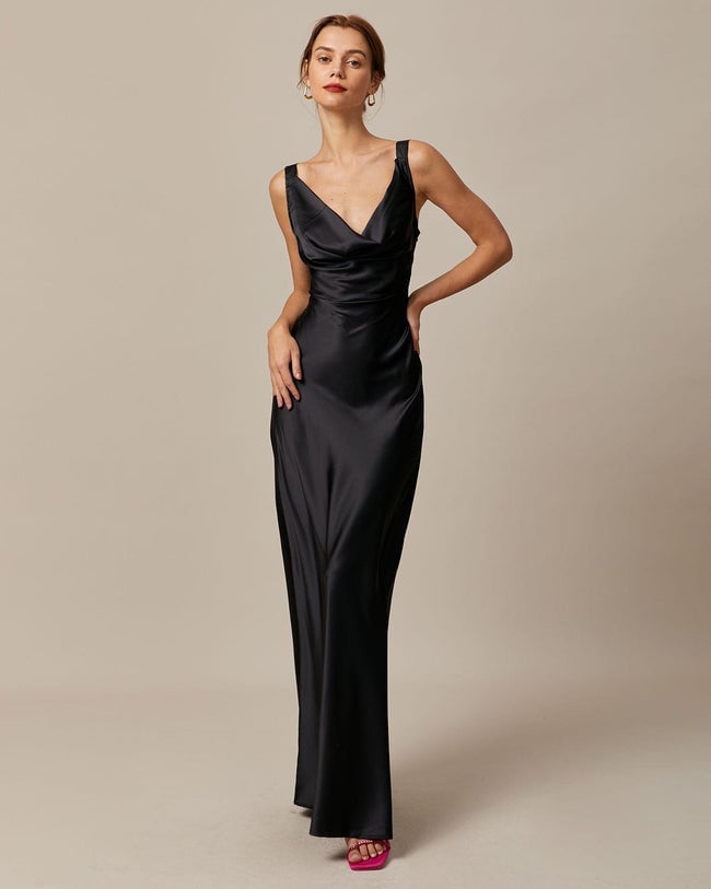 Satin Slip Dress With Cowl Neckline Satin Slip Dress With Cowl Neckline — Classy Black Tie Dresses