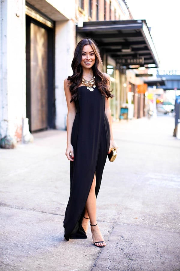 Maxi Dress With High Slit and Gold Accessories Maxi Dress With High Slit and Gold Accessories — Classy Black Tie Dresses