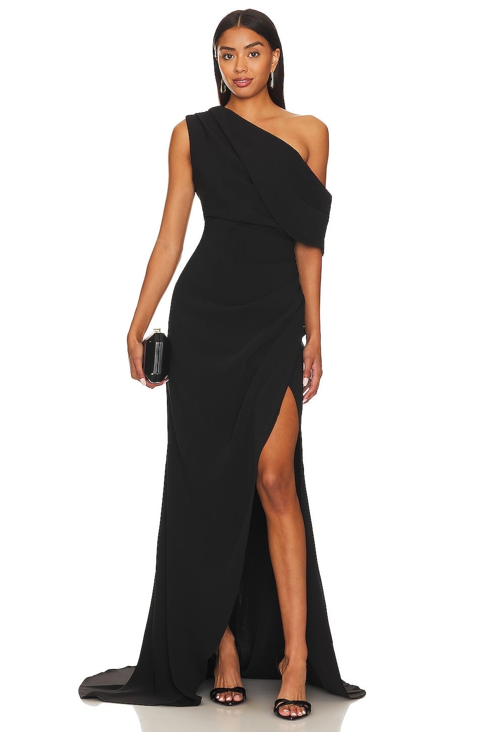 One-Shoulder Gown With Draped Overlay One-Shoulder Gown With Draped Overlay — Classy Black Tie Dresses