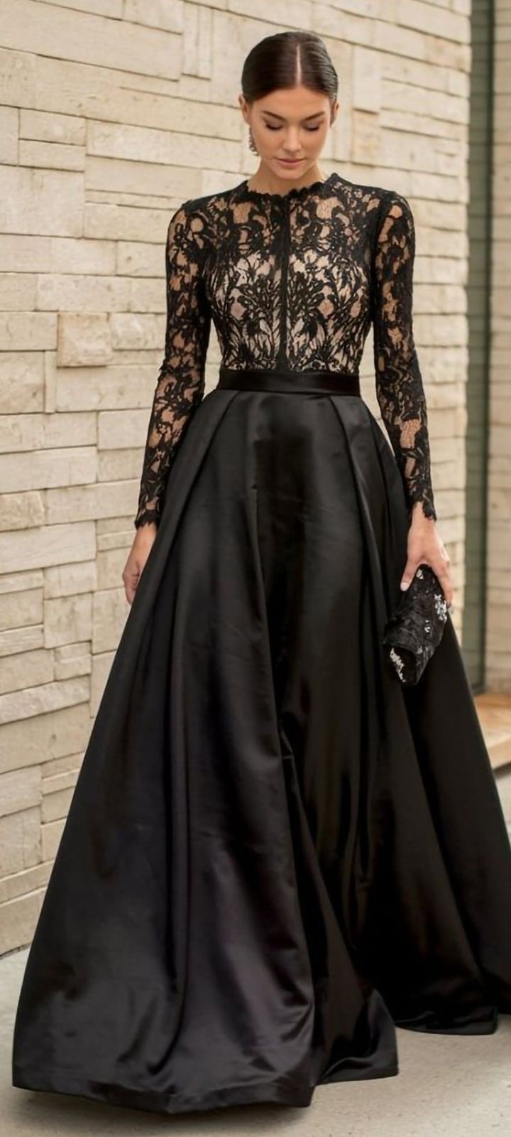 Evening Gown With Lace Bodice and Satin Skirt Evening Gown With Lace Bodice and Satin Skirt — Classy Black Tie Dresses
