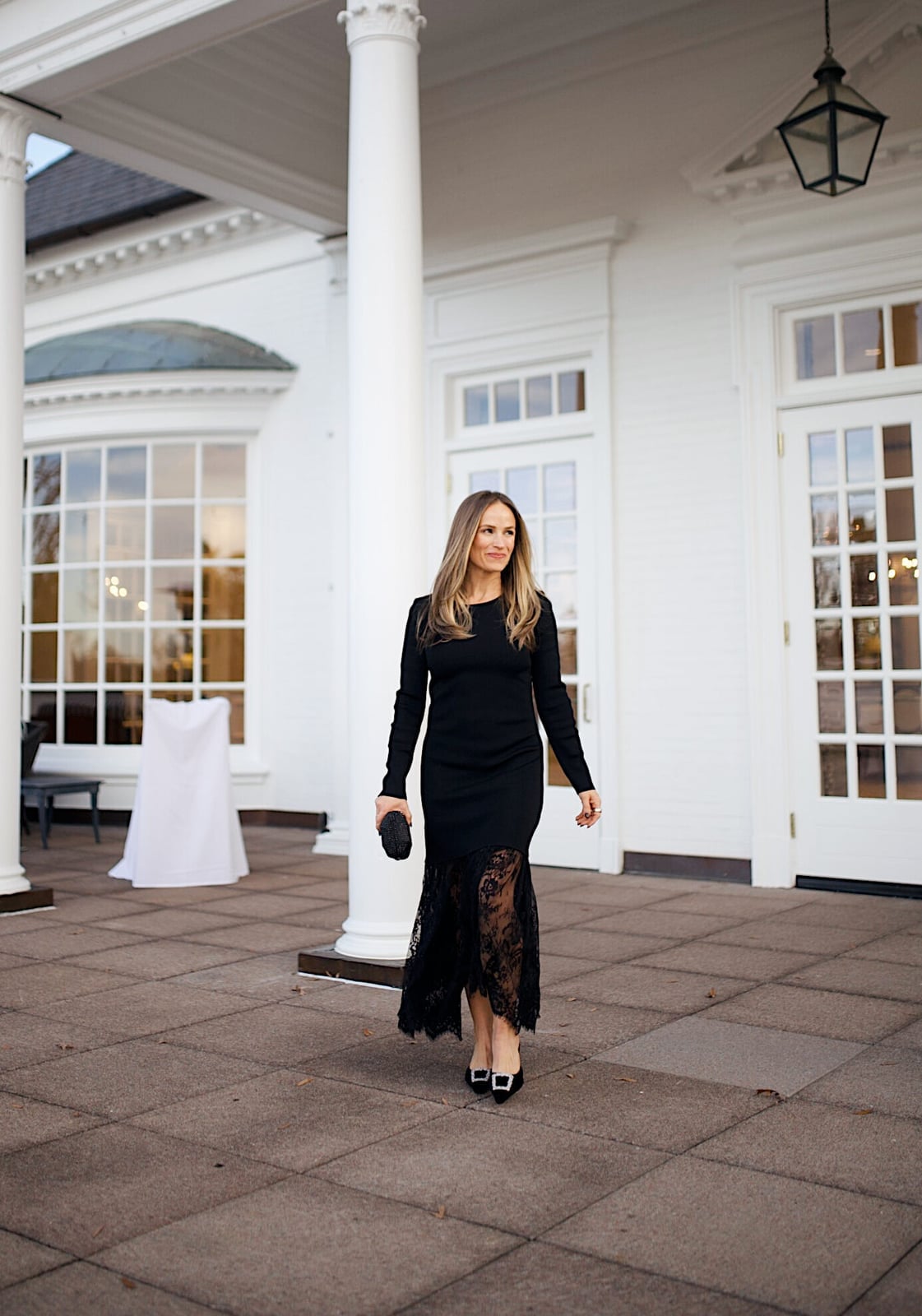 Black Long-Sleeve Fitted Dress with Lace Hem Black Long-Sleeve Fitted Dress with Lace Hem — Classy Black Tie Outfits