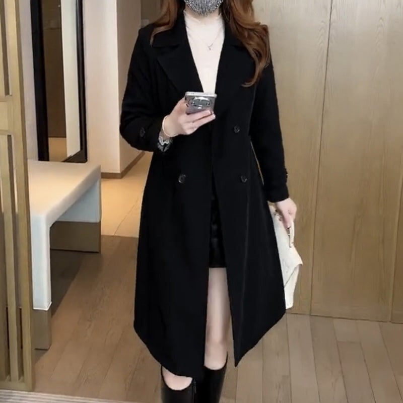 Asymmetrical Hem Black Trench Coat, Longline — Classy Black Trench Coat Outfit