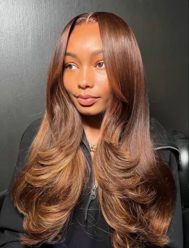 Mid-Back Straight Blowout With Curtain Bangs — Classy Blowout Hairstyles Black Women