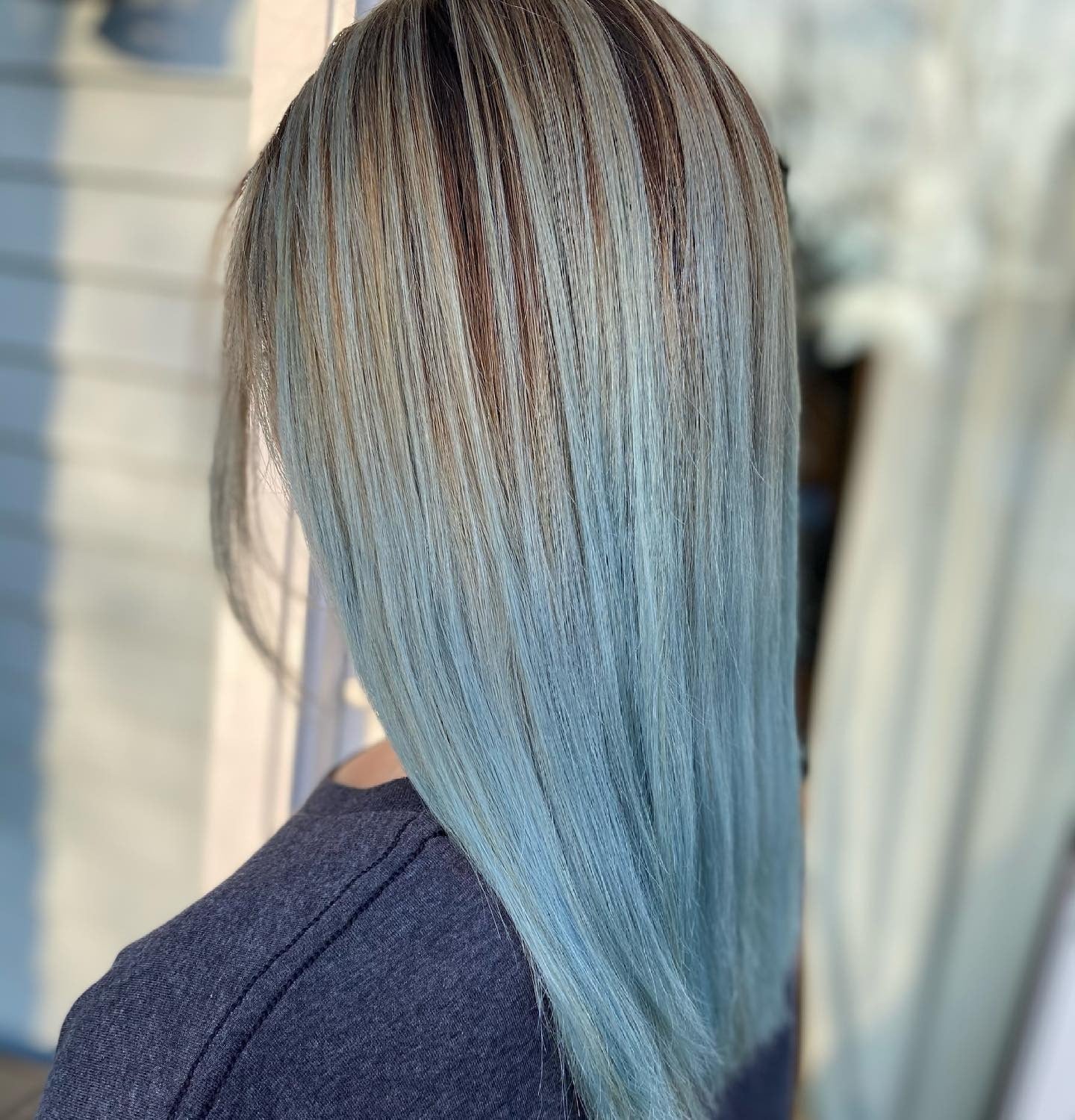 Collarbone Straight Hair With Light Blue Highlights — Classy Blue Highlights