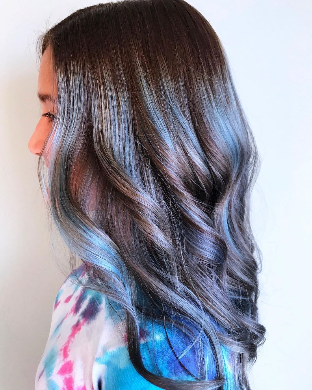 Shoulder Length Wavy Hair With Side Bangs — Classy Blue Highlights