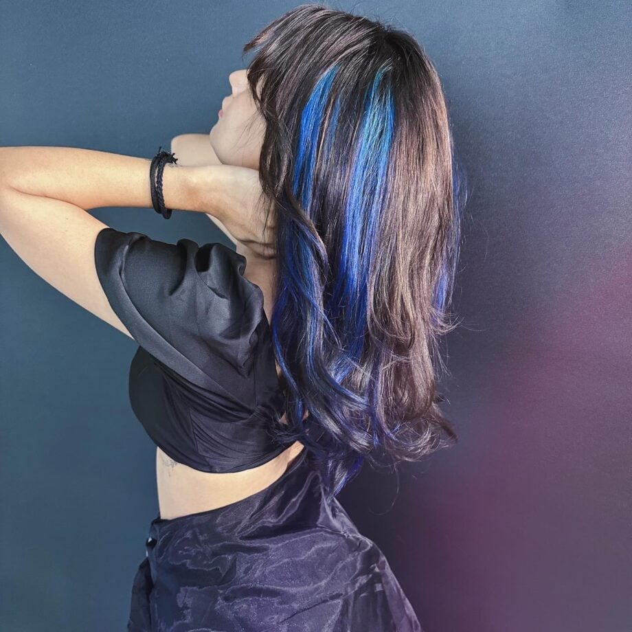 Mid-Back Wavy Hair With Full Fringe — Classy Blue Highlights