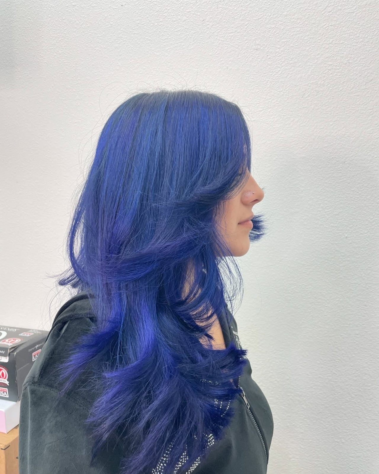 Collarbone Layers With Curtain Bangs — Classy Blue Highlights