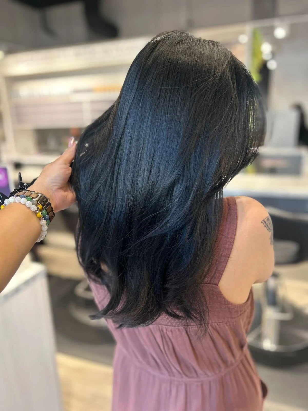 Mid-Back Wavy Hair With Blue Undertones, Thick — Classy Blue Highlights