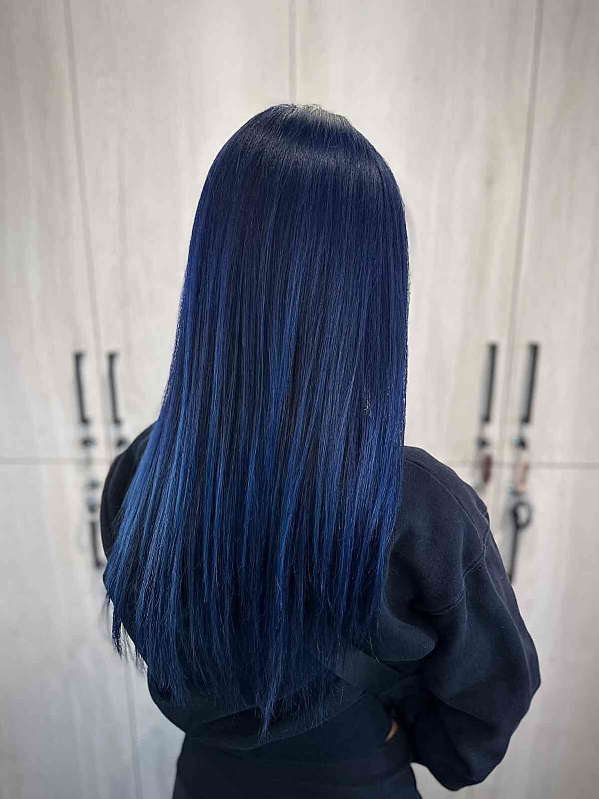 Straight Mid-Back Dark Blue With Light Blue Highlights — Classy Blue Highlights