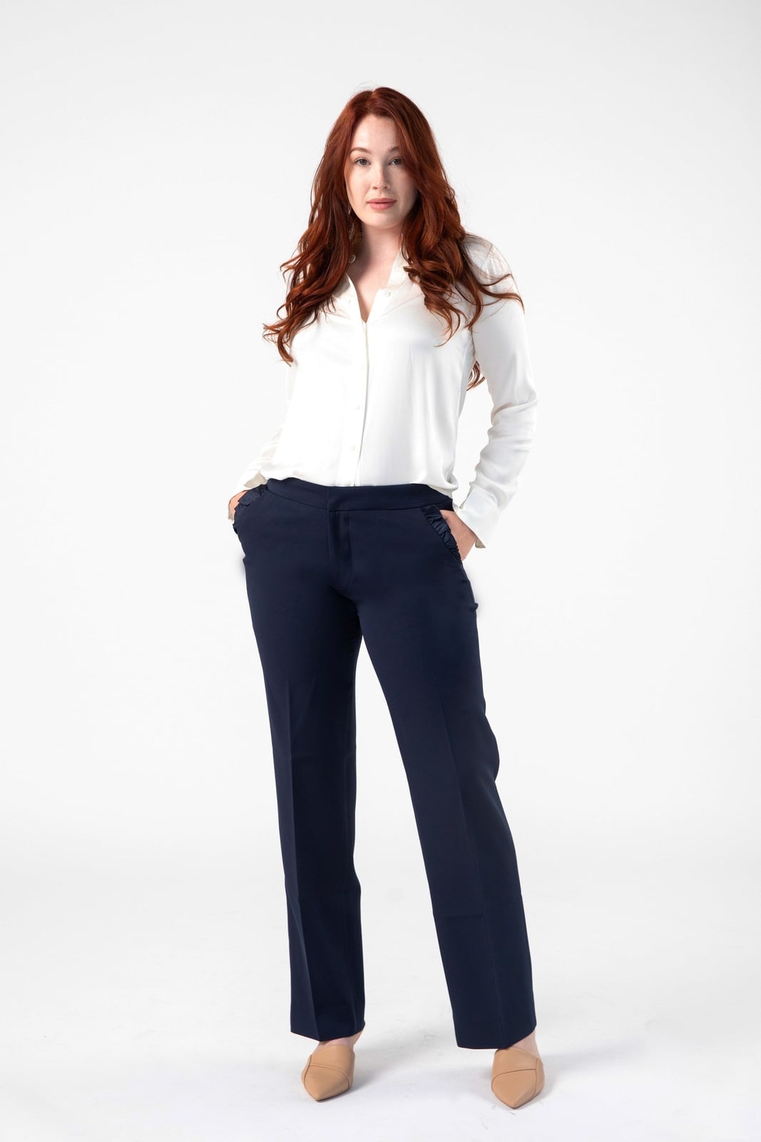 Business Casual Navy Straight-Leg Trousers — Classy Blue Pants Outfits