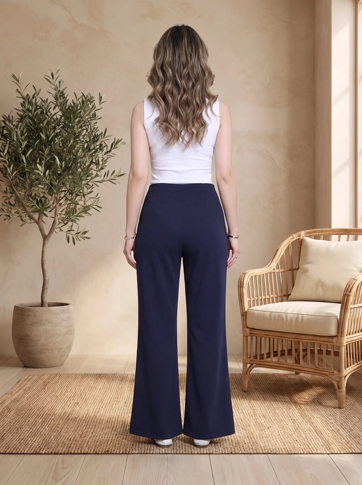 Casual Navy Linen Wide-Leg Jumpsuit — Classy Blue Pants Outfits