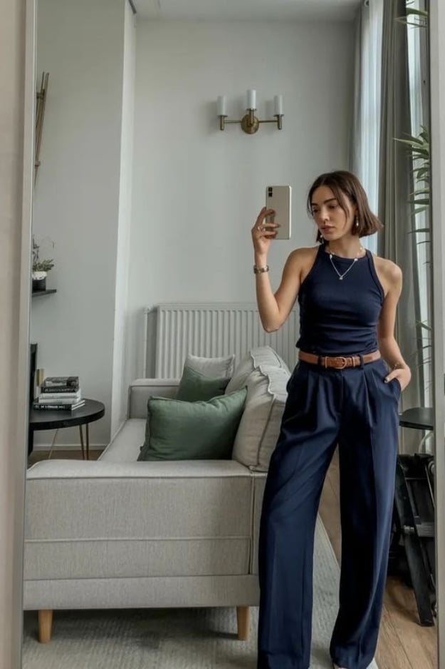 Pleated Front Navy Trousers for Smart Casual — Classy Blue Pants Outfits