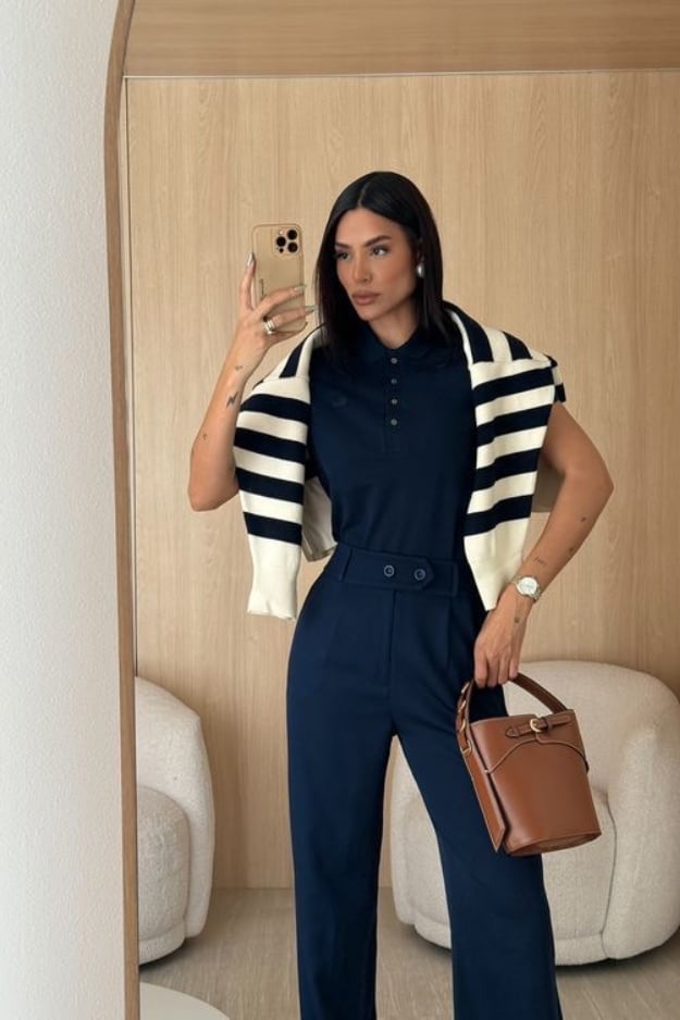 Smart Casual Navy Trousers and Polo — Classy Blue Pants Outfits