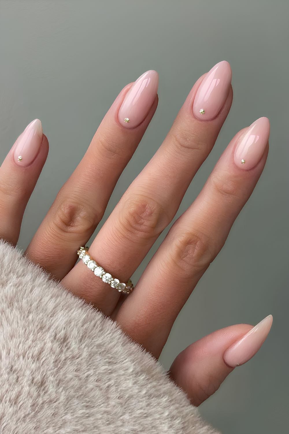Medium Almond Milky Pink with Gold Dot Accents Medium Almond Milky Pink with Gold Dot Accents — Classy Blush Nails