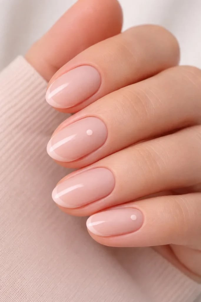 Medium Almond French Tip with Dot Accent Medium Almond French Tip with Dot Accent — Classy Blush Nails