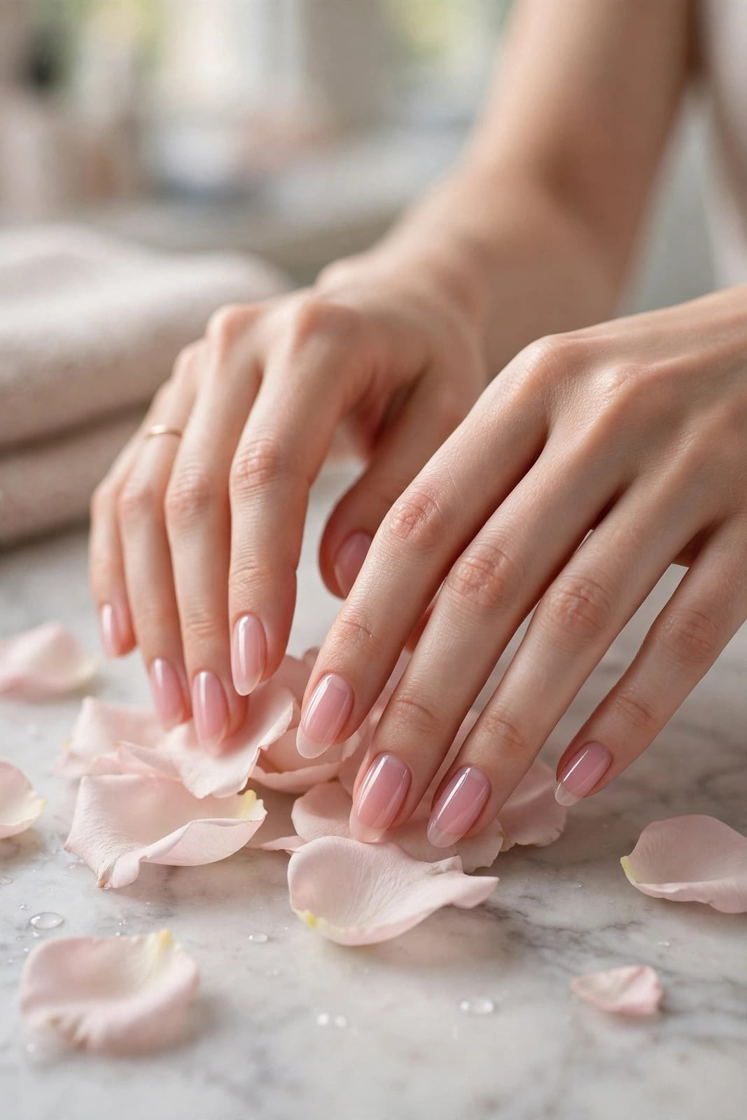 Short Almond Sheer Nude Pink Nails, Glossy Short Almond Sheer Nude Pink Nails, Glossy — Classy Blush Nails